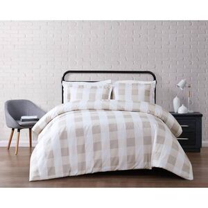Truly Soft Everyday Twin Extra Long Buffalo Plaid Duvet Cover Set Khaki/White